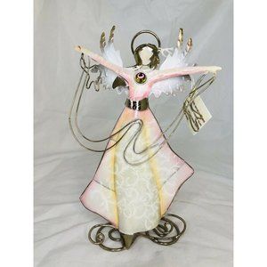 Vintage Enesco Capiz Shell Large Angel statue Metal Wings 8.5" TALL